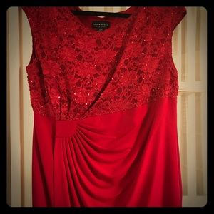 Formal red dress.